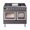 ILVE Nostalgie II Noblesse 40-Inch 4.3 Cu. Ft. Dual Oven Propane Gas Dual Fuel Range with 6 Burners, Griddle and Triple Glass Door in Matte Graphite with Chrome Trim (UND40FNMPMGCLP)