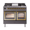 ILVE Nostalgie II Noblesse 40-Inch 4.3 Cu. Ft. Dual Oven Natural Gas Dual Fuel Range with 6 Burners, Griddle and Triple Glass Door in Matte Graphite with Brass Trim (UND40FNMPMGG)