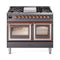 ILVE Nostalgie II Noblesse 40-Inch 4.3 Cu. Ft. Dual Oven Natural Gas Dual Fuel Range with 6 Burners, Griddle and Triple Glass Door in Matte Graphite with Copper Trim (UND40FNMPMGP)