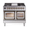 ILVE Nostalgie II Noblesse 40-Inch 4.3 Cu. Ft. Dual Oven Propane Gas Dual Fuel Range with 6 Burners, Griddle and Triple Glass Door in Stainless Steel with Burnished Bronze Trim (UND40FNMPSSBLP)