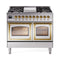 ILVE Nostalgie II Noblesse 40-Inch 4.3 Cu. Ft. Dual Oven Natural Gas Dual Fuel Range with 6 Burners, Griddle and Triple Glass Door in Stainless Steel with Brass Trim (UND40FNMPSSG)