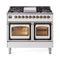ILVE Nostalgie II Noblesse 40-Inch 4.3 Cu. Ft. Dual Oven Propane Gas Dual Fuel Range with 6 Burners, Griddle and Triple Glass Door in White with Burnished Bronze Trim (UND40FNMPWHBLP)