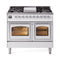 ILVE Nostalgie II Noblesse 40-Inch 4.3 Cu. Ft. Dual Oven Natural Gas Dual Fuel Range with 6 Burners, Griddle and Triple Glass Door in White with Chrome Trim (UND40FNMPWHC)