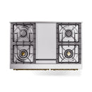 White dual fuel gas range bottom section with integrated cooktop burner grates