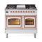 ILVE Nostalgie II Noblesse 40-Inch 4.3 Cu. Ft. Dual Oven Propane Gas Dual Fuel Range with 6 Burners, Griddle and Triple Glass Door in White with Copper Trim (UND40FNMPWHPLP)