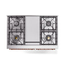 White dual fuel range cooktop with four gas burner grates and burner caps