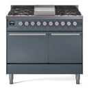 ILVE Professional Plus II 40-Inch 2.3 + 2.0 Cu. Ft. Propane Gas Dual Fuel Range with 6 Burners and Solid Door in Blue Grey (UPD40FQMPBGLP)