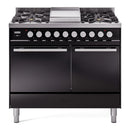 ILVE Professional Plus II 40-Inch 2.3 + 2.0 Cu. Ft. Dual Fuel Range with 6 Burners and Solid Door Oven in Glossy Black (UPD40FQMPBK)