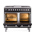 ILVE Professional Plus II 40-Inch 2.3 + 2.0 Cu. Ft. Propane Gas Dual Fuel Range with 6 Burners and Solid Door in Glossy Black (UPD40FQMPBKLP)