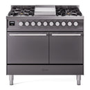 ILVE Professional Plus II 40-Inch 2.3 + 2.0 Cu. Ft. Dual Fuel Range with 6 Burners and Solid Door Oven in Matte Graphite (UPD40FQMPMG)