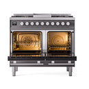ILVE Professional Plus II 40-Inch 2.3 + 2.0 Cu. Ft. Propane Gas Dual Fuel Range with 6 Burners and Solid Door in Graphite Matte (UPD40FQMPMGLP)