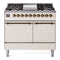 ILVE Nostalgie II 40 inch Propane Gas Dual Fuel Range with 6 Sealed Burners, Griddle with Triple Glass Door in Antique White with Burnished Trim