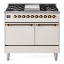 ILVE 40-Inch Nostalgie II Dual Fuel Range with 6 Burners, Griddle and Solid Door Oven in Antique White with Bronze Trim (UPD40FQNMPAWB)