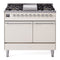 ILVE Nostalgie II 40 inch Propane Gas Dual Fuel Range with 6 Sealed Burners, Griddle with Triple Glass Door in Antique White with Chrome Trim