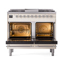 ILVE 40-Inch Nostalgie II Dual Fuel Range with 6 Burners, Griddle and Solid Door Oven in Antique White with Chrome Trim (UPD40FQNMPAWC)