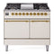 ILVE 40-Inch Nostalgie II Dual Fuel Range with 6 Burners, Griddle and Solid Door Oven in Antique White with Brass Trim (UPD40FQNMPAWG)