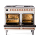 ILVE 40-Inch Nostalgie II Dual Fuel Range with 6 Burners, Griddle and Solid Door Oven in Antique White with Copper Trim (UPD40FQNMPAWP)