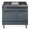 ILVE 40-Inch Nostalgie II Dual Fuel Range with 6 Burners, Griddle and Solid Door Oven in Blue Grey with Bronze Trim (UPD40FQNMPBGB)