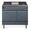 ILVE Nostalgie II 40 inch Propane Gas Dual Fuel Range with 6 Sealed Burners, Griddle with Triple Glass Door in Blue Grey with Chrome Trim