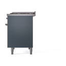 ILVE Nostalgie II 40 inch Propane Gas Dual Fuel Range with 6 Sealed Burners, Griddle with Triple Glass Door in Blue Grey with Chrome Trim