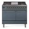 ILVE 40-Inch Nostalgie II Dual Fuel Range with 6 Burners, Griddle and Solid Door Oven in Blue Grey with Brass Trim (UPD40FQNMPBGG)