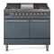 ILVE 40-Inch Nostalgie II Dual Fuel Range with 6 Burners, Griddle and Solid Door Oven in Blue Grey with Copper Trim (UPD40FQNMPBGP)