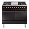 ILVE Nostalgie II 40 inch Propane Gas Dual Fuel Range with 6 Sealed Burners, Griddle with Triple Glass Door in Glossy Black with Burnished Trim