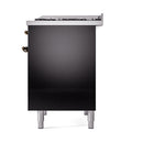 ILVE Nostalgie II 40 inch Propane Gas Dual Fuel Range with 6 Sealed Burners, Griddle with Triple Glass Door in Glossy Black with Burnished Trim