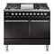 ILVE Nostalgie II 40 inch Propane Gas Dual Fuel Range with 6 Sealed Burners, Griddle with Triple Glass Door in Glossy Black with Chrome Trim