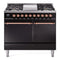 ILVE Nostalgie II 40 inch Propane Gas Dual Fuel Range with 6 Sealed Burners, Griddle with Triple Glass Door in Glossy Black with Copper Trim