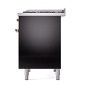 ILVE Nostalgie II 40 inch Propane Gas Dual Fuel Range with 6 Sealed Burners, Griddle with Triple Glass Door in Glossy Black with Copper Trim