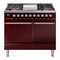 ILVE Nostalgie II 40 inch Propane Gas Dual Fuel Range with 6 Sealed Burners, Griddle with Triple Glass Door in Burgundy with Chrome Trim