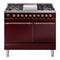 ILVE Nostalgie II 40 inch Propane Gas Dual Fuel Range with 6 Sealed Burners, Griddle with Triple Glass Door in Burgundy with Brass Trim