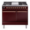 ILVE Nostalgie II 40 inch Propane Gas Dual Fuel Range with 6 Sealed Burners, Griddle with Triple Glass Door in Burgundy with Copper Trim