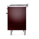 ILVE Nostalgie II 40 inch Propane Gas Dual Fuel Range with 6 Sealed Burners, Griddle with Triple Glass Door in Burgundy with Copper Trim