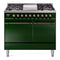 ILVE Nostalgie II 40 inch Propane Gas Dual Fuel Range with 6 Sealed Burners, Griddle with Triple Glass Door in Emerald Green with Burnished Trim