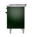 ILVE Nostalgie II 40 inch Propane Gas Dual Fuel Range with 6 Sealed Burners, Griddle with Triple Glass Door in Emerald Green with Burnished Trim