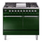 ILVE Nostalgie II 40 inch Propane Gas Dual Fuel Range with 6 Sealed Burners, Griddle with Triple Glass Door in Emerald Green with Chrome Trim
