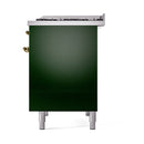 ILVE Nostalgie II 40 inch Propane Gas Dual Fuel Range with 6 Sealed Burners, Griddle with Triple Glass Door in Emerald Green with Brass Trim