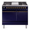 ILVE Nostalgie II 40 inch Propane Gas Dual Fuel Range with 6 Sealed Burners, Griddle with Triple Glass Door in Midnight Blue with Burnished Trim
