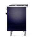 ILVE Nostalgie II 40 inch Propane Gas Dual Fuel Range with 6 Sealed Burners, Griddle with Triple Glass Door in Midnight Blue with Burnished Trim