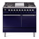 ILVE Nostalgie II 40 inch Propane Gas Dual Fuel Range with 6 Sealed Burners, Griddle with Triple Glass Door in Midnight Blue with Chrome Trim