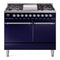 ILVE Nostalgie II 40 inch Propane Gas Dual Fuel Range with 6 Sealed Burners, Griddle with Triple Glass Door in Midnight Blue with Chrome Trim