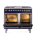 ILVE Nostalgie II 40 inch Propane Gas Dual Fuel Range with 6 Sealed Burners, Griddle with Triple Glass Door in Midnight Blue with Chrome Trim