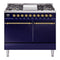 ILVE Nostalgie II 40 inch Propane Gas Dual Fuel Range with 6 Sealed Burners, Griddle with Triple Glass Door in Midnight Blue with Brass Trim