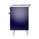 ILVE 40-Inch Nostalgie II Dual Fuel Range with 6 Burners, Griddle and Solid Door Oven in Midnight Blue with Brass Trim (UPD40FQNMPMBG)