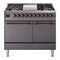 ILVE 40-Inch Nostalgie II Dual Fuel Range with 6 Burners, Griddle and Solid Door Oven in Matte Graphite with Bronze Trim (UPD40FQNMPMGB)
