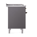 ILVE Nostalgie II 40 inch Propane Gas Dual Fuel Range with 6 Sealed Burners, Griddle with Triple Glass Door in Graphite Matte with Burnished Trim