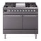 ILVE 40-Inch Nostalgie II Dual Fuel Range with 6 Burners, Griddle and Solid Door Oven in Matte Graphite in Chrome Trim (UPD40FQNMPMGC)
