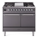 ILVE Nostalgie II 40 inch Propane Gas Dual Fuel Range with 6 Sealed Burners, Griddle with Triple Glass Door in Graphite Matte with Chrome Trim